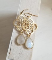Boucles d'oreilles pendantes géométriques tendance en pierre de lune arc-en-ciel, en laiton plaqué or, forme poire, pour femme, idéales pour les fêtes, emballage personnalisé, vente en gros