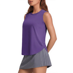 Camiseta sin mangas de punto para mujer, moderna, morada, con cuello redondo, informal, de color liso, transpirable, de longitud regular, ODM OEM - Product Image 1
