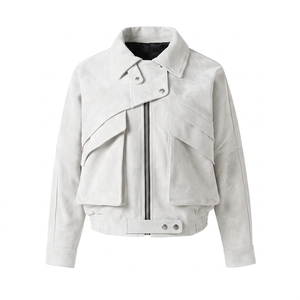 Brown <b>Suede</b> Bomber <b>Jacket</b> Full Sleeve Turn-down Collar Zipper Closure Autumn Regular Fit Solid Color Women's <b>Jacket</b> - Product Image 3