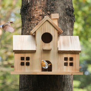Aviario colgante de Casa de pájaros de madera para exteriores grande para colibríes de <span class=keywords><strong>Guana</strong></span> azul, adorno de jardín, letrero de pared, producto artesanal de madera - Product Image 1