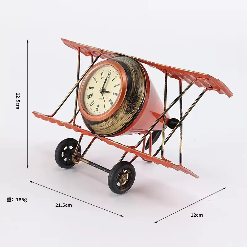 メタルアイアンクラフト航空機時計モデルデスクトップレトロ時計写真小道具装飾オフィスデスクトップ装飾