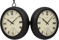 Feitoya — horloge de Station de Train Double face, ronde et noire, en suspension, avec thermomètre, pour décorations de noël en intérieur, 9 pouces