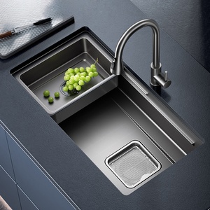 Fregadero de cocina bajo encimera de un solo tazón grande con relieve, de acero inoxidable 304 engrosado para el hogar - Product Image 1