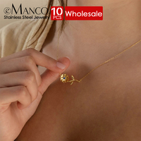 eManco 10PCS Vente en gros de colliers en acier inoxydable avec fleurs de naissance, pendentifs floraux des 12 mois pour revendeurs de bijoux