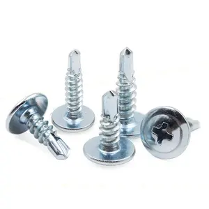 Self Drilling Screws Large Domed Head #8 4.2x13mm 16mm Galvanised Steel - Phillips / Cross Removal Pan Style white zinc plated