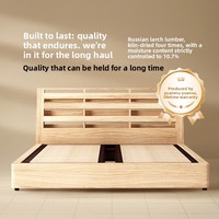 Lit Technologique Pneumatique en Tissu avec Cadre en Bois de Pin, Structure de Rangement, Style Minimaliste Moderne, Luxe Léger, Double, pour Chambre Parentale