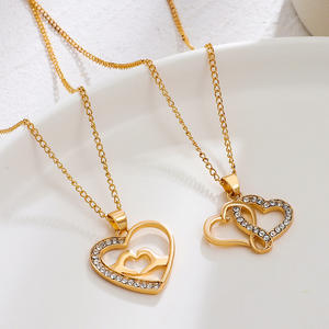 Rising Moon Europäische und amerikanische neue Legierung Zirkon Liebe Herz Anhänger Paar Halskette - Product Image 1