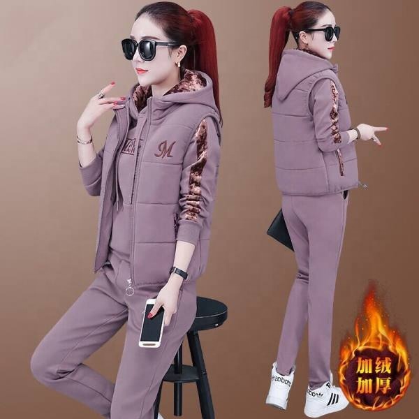 Large size plus velvet padded sportswear suit women autumn and winter 2020 new bf Korean casual three-piece winter fashion suit