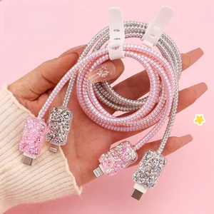 Girlie điện thoại 3prong tim xoắn ốc sạc tip cáp bảo vệ Kit và gương TPU Iphone 3pin cắm Bìa trường hợp sóng Loại C vỏ - Product Image 4