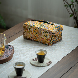 Boîte à mouchoirs en tissu de style chinois, coton et lin, accessoire pour cérémonie du thé, utilisation en chambre ou en voiture - Product Image 5