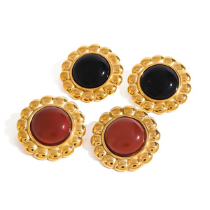 <b>Stud</b> <b>Earrings</b> Agate Inlay Bezel Setting Stainless Steel Flower Geometric Party Jewelry - Product Image 4