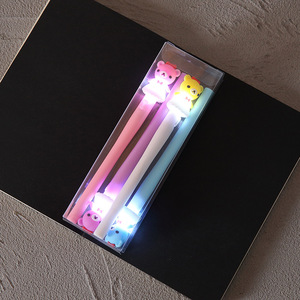 Pena Gel Kartun 4 Buah/Set Alat Tulis Sekolah Siswa Kawai Kepala Silika Bercahaya Berbentuk Kuda Unicorn Beruang dengan Lampu LED - Product Image 4