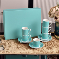 Tasse à café en porcelaine fine T Brand avec soucoupe, ensemble de thé de l'après-midi, style moderne et minimaliste, emballage cadeau d'anniversaire, vente en gros