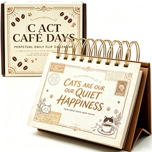 Calendrier de bureau rétro à feuilles mobiles 365 <span class=keywords><strong>jours</strong></span> avec impression personnalisée, design chat café, inspirant pour le bureau et la maison - Product Image 2
