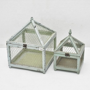 Su misura all'ingrosso Shabby Chic rustico Vintage Mini metallo filo di <span class=keywords><strong>legno</strong></span> serra struttura fredda giardino fiore piantina scatola di coltivazione casa - Product Image 6