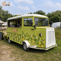 Camion Citroën H électrique personnalisé rose remorque mobile de restauration rapide bus bleu entièrement équipé avec cuisine complète