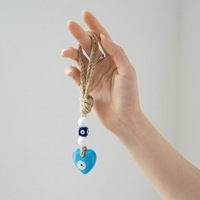 Perles de verre bleues en forme de cœur avec cordon pour décoration murale et porte-clés