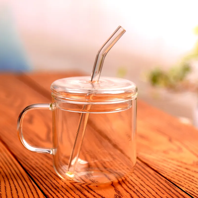 500ML Glass Cups With Lid and Straw Mason Jar Clear Juice Milk Cup With  Bamboo Lids Drinkware Simple Stripe Juice Milk Mocha Cup