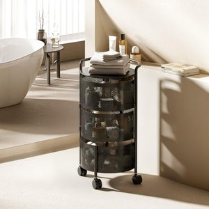 Kitchen Rotating <b>Shelf</b> Foldable Multi-tier <b>Metal</b> Rack Wheels Portable Corrosion Protected Modern Design for Fruit - Product Image 5