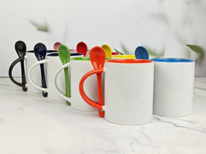 Wholesale Blank <b>Ceramic</b> <b>Mug</b> with Spoon, Customizable Sublimation Coffee Cup with Colored Interior - Product Image 5
