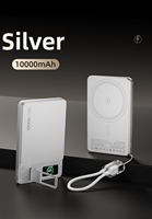 Banco de Energía Magnético Delgado con Pantalla TFT, Portátil, 10000 mAh, Inalámbrico, Protección Contra Sobredescarga, Ultra Delgado, Metálico