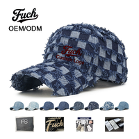 Gorra de béisbol de mezclilla vintage ajustable con logo bordado personalizado, diseño a cuadros, flecos desgastados, para exteriores, protección solar, venta al por mayor