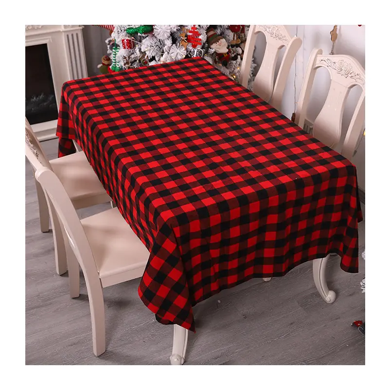 wholesale Cotton Christmas Table Cloth Red black plaid Christmas TableCloth Tartan For Xmas Party Holiday Decoration