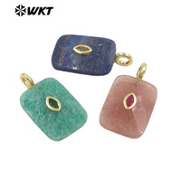 WT-P2139 Vente en gros usine Pendentifs facettés carrés en zircon et pierres précieuses naturelles en forme d'œil, pour la création de bijoux de style simple