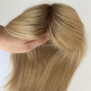 شعر مستعار نسائي من المصنع، شعر بشري خام 100%، قطعة شعر علوية بقاعدة من الدانتيل بلون بني فاتح متدرج للنساء - Product Image 1