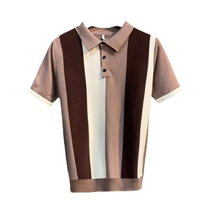Nuovissima estate da uomo per <span class=keywords><strong>Polo</strong></span> alla moda per giovani alla moda Casual a righe in seta di ghiaccio con risvolto in Jersey modello solido - Product Image 5