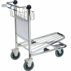 플랫폼 구조 및 3 륜 브레이크 바구니가있는 맞춤형 알루미늄 공항 수하물 트롤리 OEM 지원 - Product Image 4