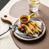 Plateaux en pierre naturelle en ardoise noire, avec assiette à steak en bois, plateau à froid
