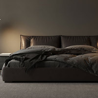 Italienisches minimalistisches Bett mit oberer Schicht aus Rindsleder, echtem Leder und Massivholz, hohes Bett mit Stauraum, 1,8 x 2 m, Kingsize-Bett, Doppelbett