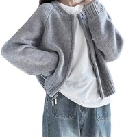 Nouvelle Collection Automne/Hiver 2026 – Cardigan en Maille Gris Ample et Décontracté à Col Halter, Lacets et Motifs Floraux, Manches Longues Épaissies