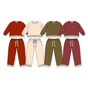 Ensemble sweat-shirt et pantalon tendance pour bébés filles, en coton biologique épais et élasthanne, à manches longues, imprimé, avec volants et poches, idéal pour les fêtes d'automne - Product Image 5