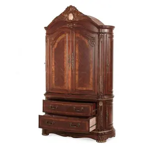 American style antique bedroom furniture hand carved solid wood wardrobe 2 Doors with Drawer