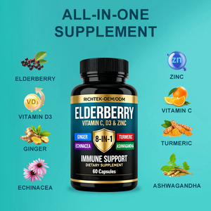 Complément de sureau de haute qualité, formule 8 en 1 avec échinacée, vitamine C et zinc, vitamine <span class=keywords><strong>D</strong></span>, curcuma, gingembre, <span class=keywords><strong>ashwagandha</strong></span> - Product Image 3