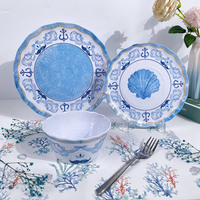 Assiette en mélamine océanique ancre nautique personnalisable en gros-assiette ronde bleue blanche pour la décoration de table