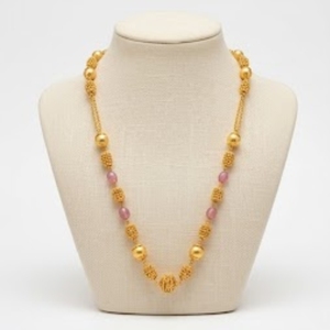 Antique 925 Silver Mala <b>Necklace</b> with Pink and Gold Beads Long Chain Mala <b>Statement</b> Jewelry for Women Wedding and Party Wear - Product Image 3
