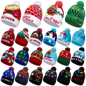 YACHEN Custom LED Light up Knitted Beanie Christmas <strong>Hat</strong> Colorful Flashing <strong>Holiday</strong> Xmas Supplies Christmas <strong>Hats</strong> with Led Lights - Product Image 1