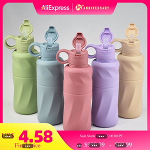 Botella de Agua Deportiva de Silicona Ecológica, Libre de BPA, Personalizada, a Prueba de Fugas para Niños, 600 ml, con Tapa de Paja Abatible, Apta para Lavavajillas y Segura para Alimentos - Product Image 1