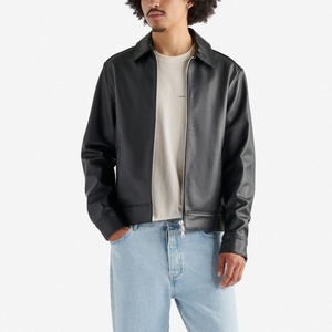 TOPSHOW Garment Wholesale Black PU <b>Leather</b> Jacket Custom Cropped Genuine <b>Leather</b> Jacket <b>Men</b> - Product Image 1