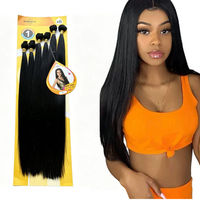 Extensions de cheveux naturels synthétiques longs et lisses en fibres organiques de protéines Yaki soyeuses de 24 pouces avec closure frontale