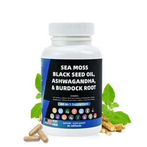 Effective Seamoss Extract Herbal Supplement Ashwagandha Black Seed Oil Burdock Root Custom Vegan Organic Sea Moss Capsules