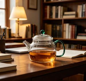 Théière en verre OEM en gros avec poignée colorée, carafe et bouilloire en verre résistant à <span class=keywords><strong>la</strong></span> chaleur pour <span class=keywords><strong>la</strong></span> consommation quotidienne au bureau et en cuisine - Product Image 2