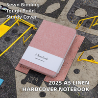 Carnet A5 personnalisé 2026 en lin, couverture rigide, reliure cousue, format A5/A6, style cuir PU, pages vierges/doublées