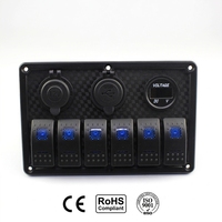 Panneau de commutation à bascule double LED étanche 6 interrupteurs marche/arrêt avec prise allume-cigare USB et voltmètre, certifié CE ROHS pour bateau