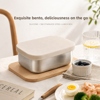 Nouvelle boîte à lunch en acier inoxydable 304 avec couvercle en silicone, récipient alimentaire anti-fuite, boîte de préparation de repas réutilisable pour le bureau, l'école et les voyages