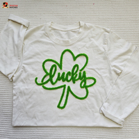 Patch thermocollant personnalisé en chenille moelleuse et volumineuse, motif trèfle à quatre feuilles porte-bonheur de la Saint-Patrick, pour vêtements et sweats à capuche