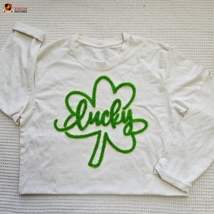 特注Dtfセントパトリックラッキーフォーリーフクローバー大型シェニールふわふわぬいぐるみ熱伝達鉄のパッチ服パーカー用 - Product Image 6